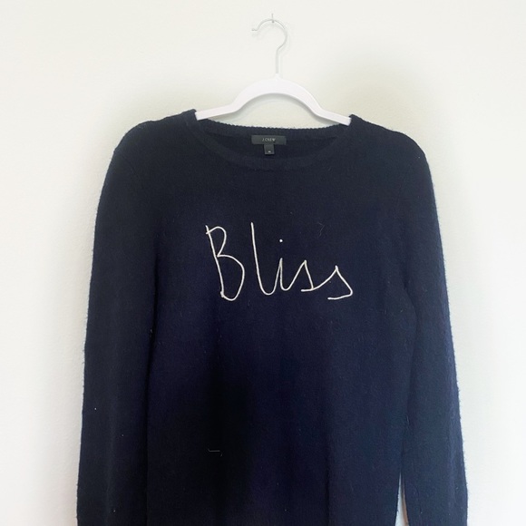 J Crew Bliss Script Hugo Guinness Wool Blend Pullover Sweater Navy Blue Medium - Picture 4 of 7